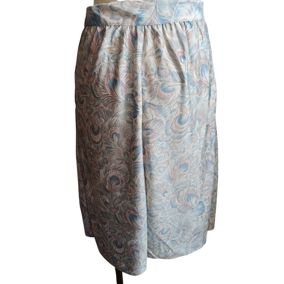 1OF1 27" 27W Vintage Peacock Feather Print Knee-Length Skirt Side Pockets 1970's - Picture 6 of 9